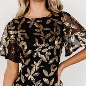 Baltic Born Deanna Sequin Midi Dress | Black + Gold Size LL